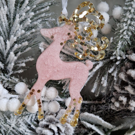 Resin Reindeer Decoration - Blaze in Baby Pink and Gold