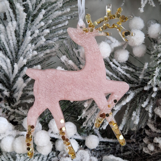 Resin Reindeer Decoration - Crystal in Baby Pink and Gold