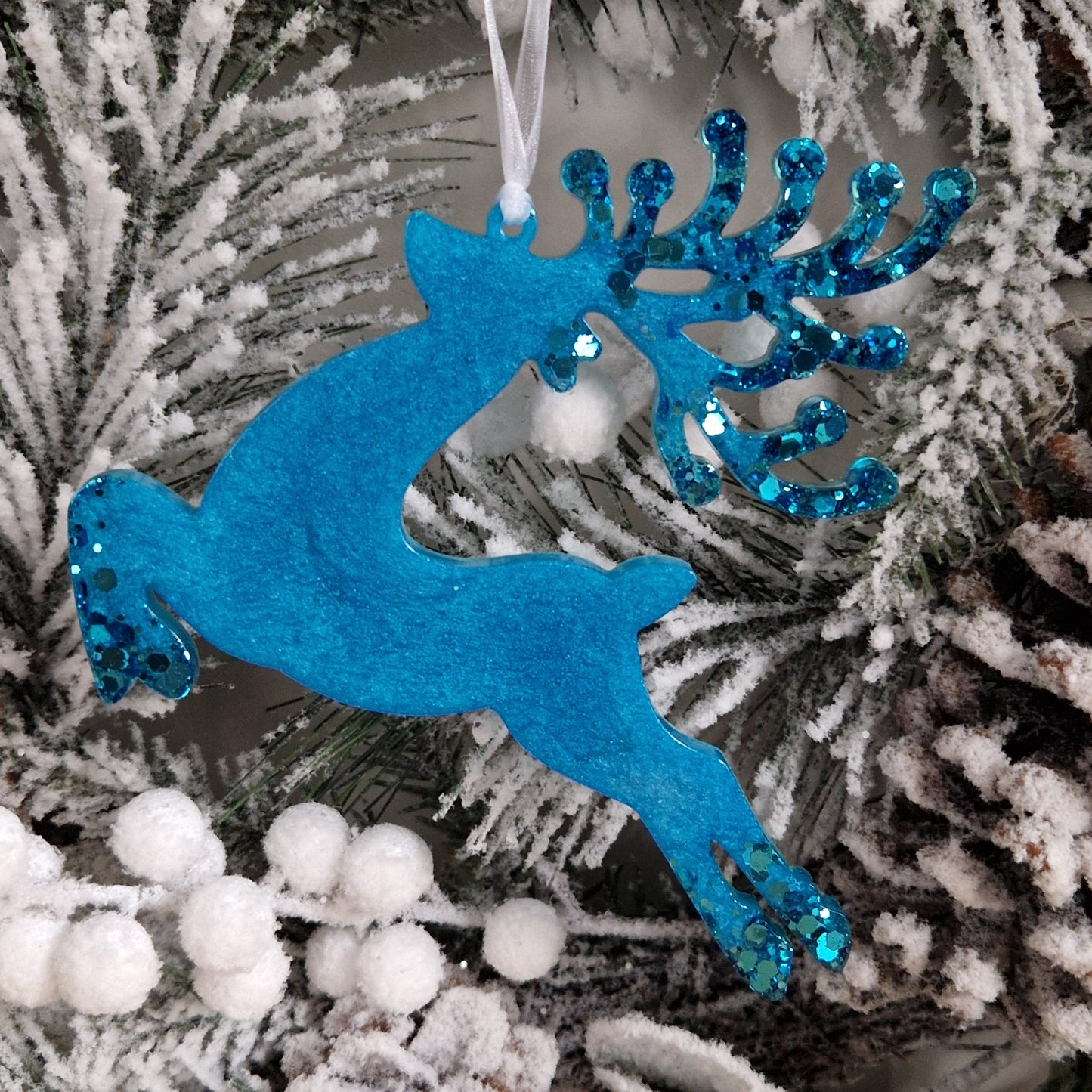 Resin Reindeer Decoration - Aslak in Turquoise Sparkle