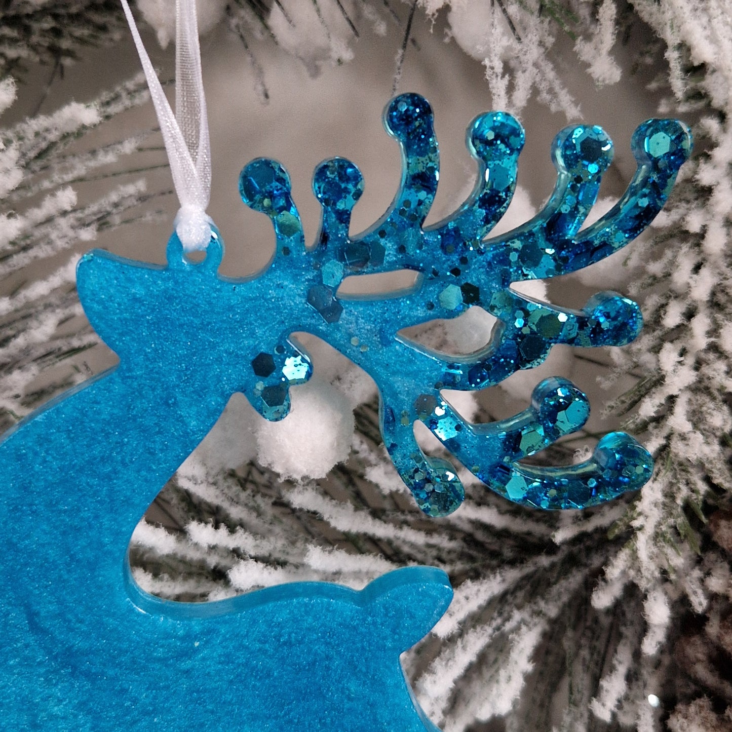 Resin Reindeer Decoration - Aslak in Turquoise Sparkle