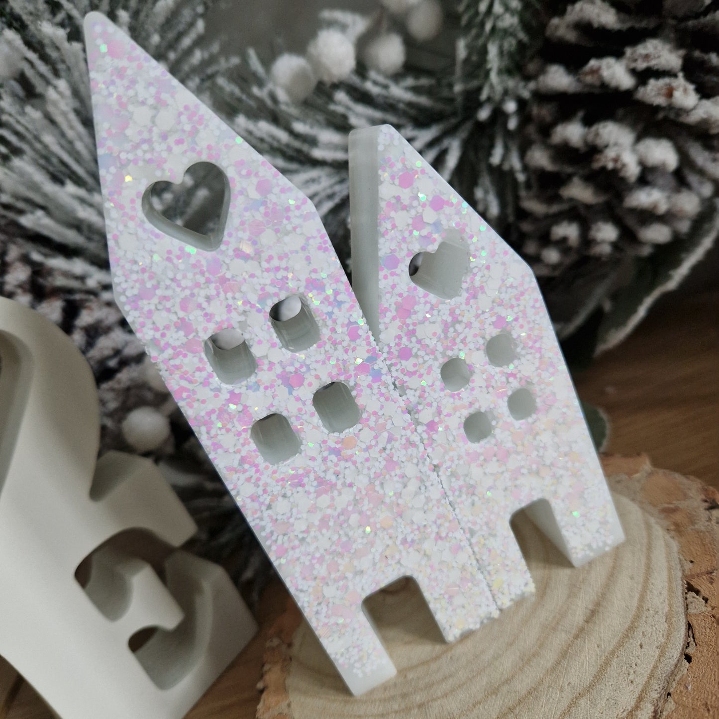 Resin Christmas Houses - White Sparkle