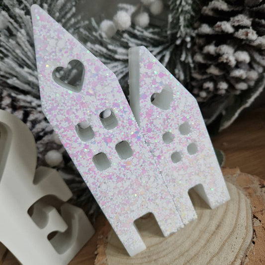 Resin Christmas Houses - White Sparkle