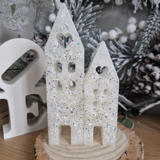 Resin Christmas Houses - Ivory Sparkle