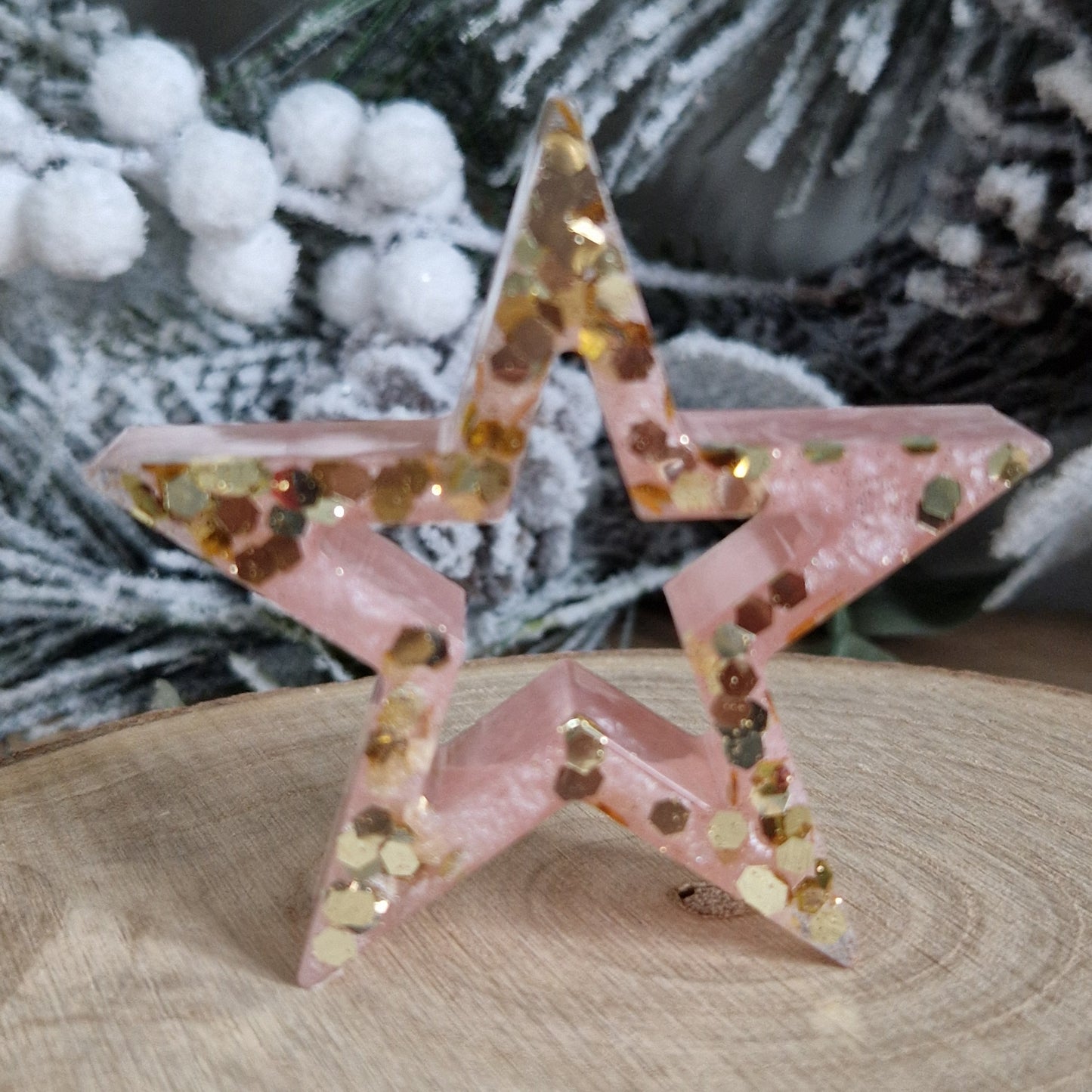 Resin Free-Standing Small Star Decoration - Baby Pink and Gold Sparkle