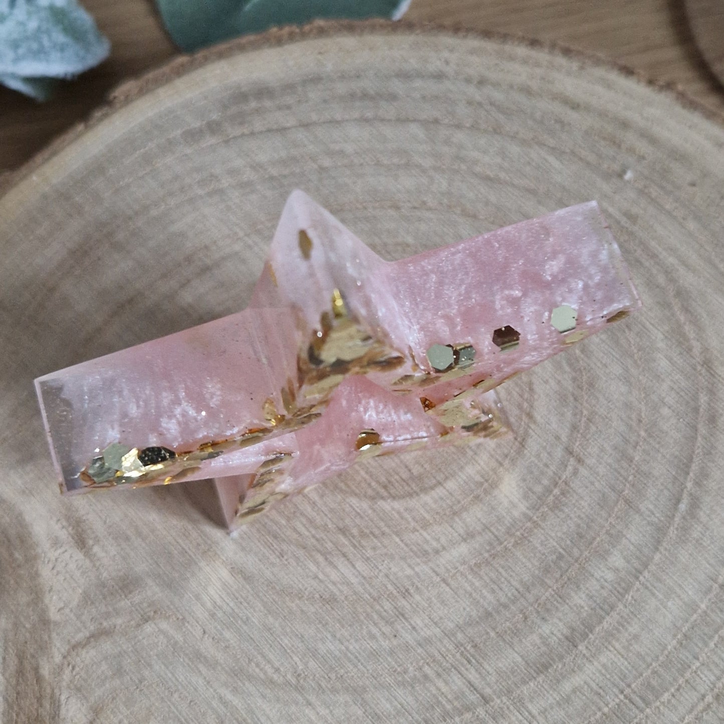 Resin Free-Standing Small Star Decoration - Baby Pink and Gold Sparkle