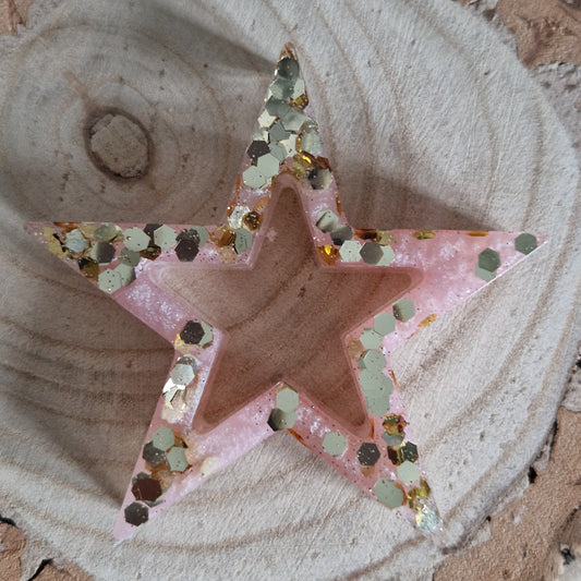 Resin Free-Standing Small Star Decoration - Baby Pink and Gold Sparkle