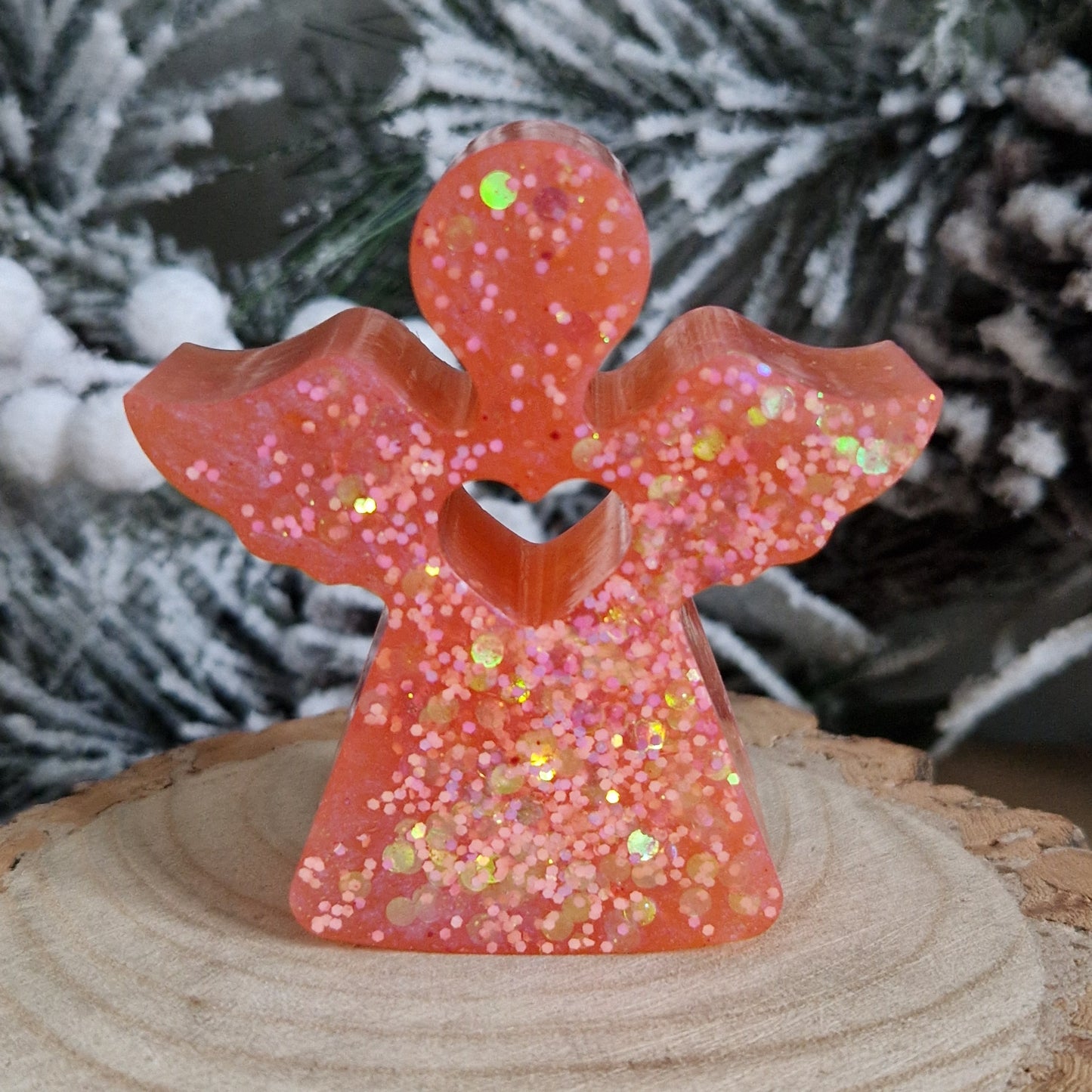 Resin Angel Decoration - Peach Sparkle