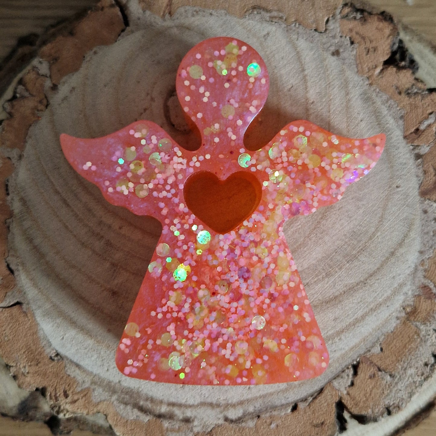 Resin Angel Decoration - Peach Sparkle