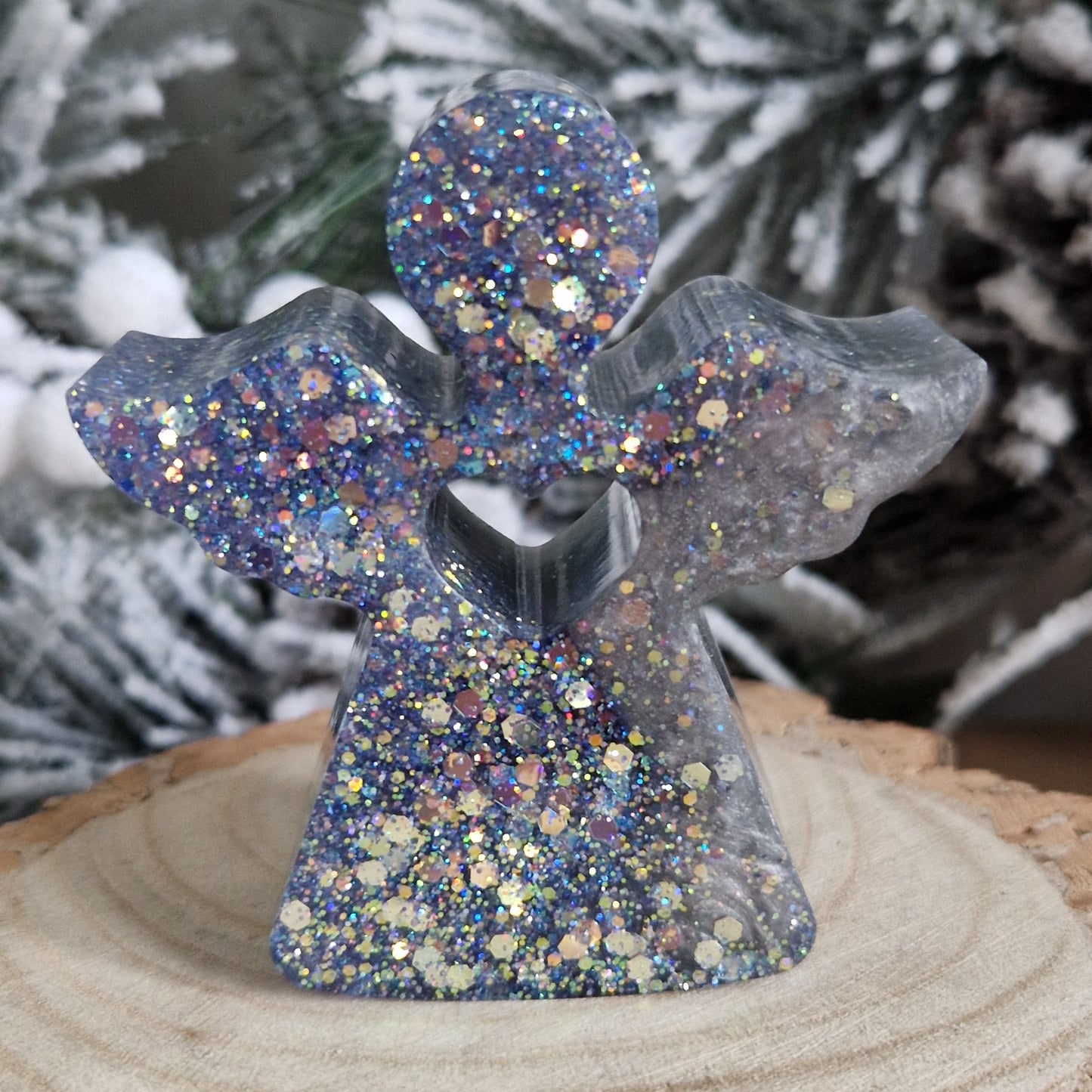 Resin Angel Decoration - Dark Silver Sparkle