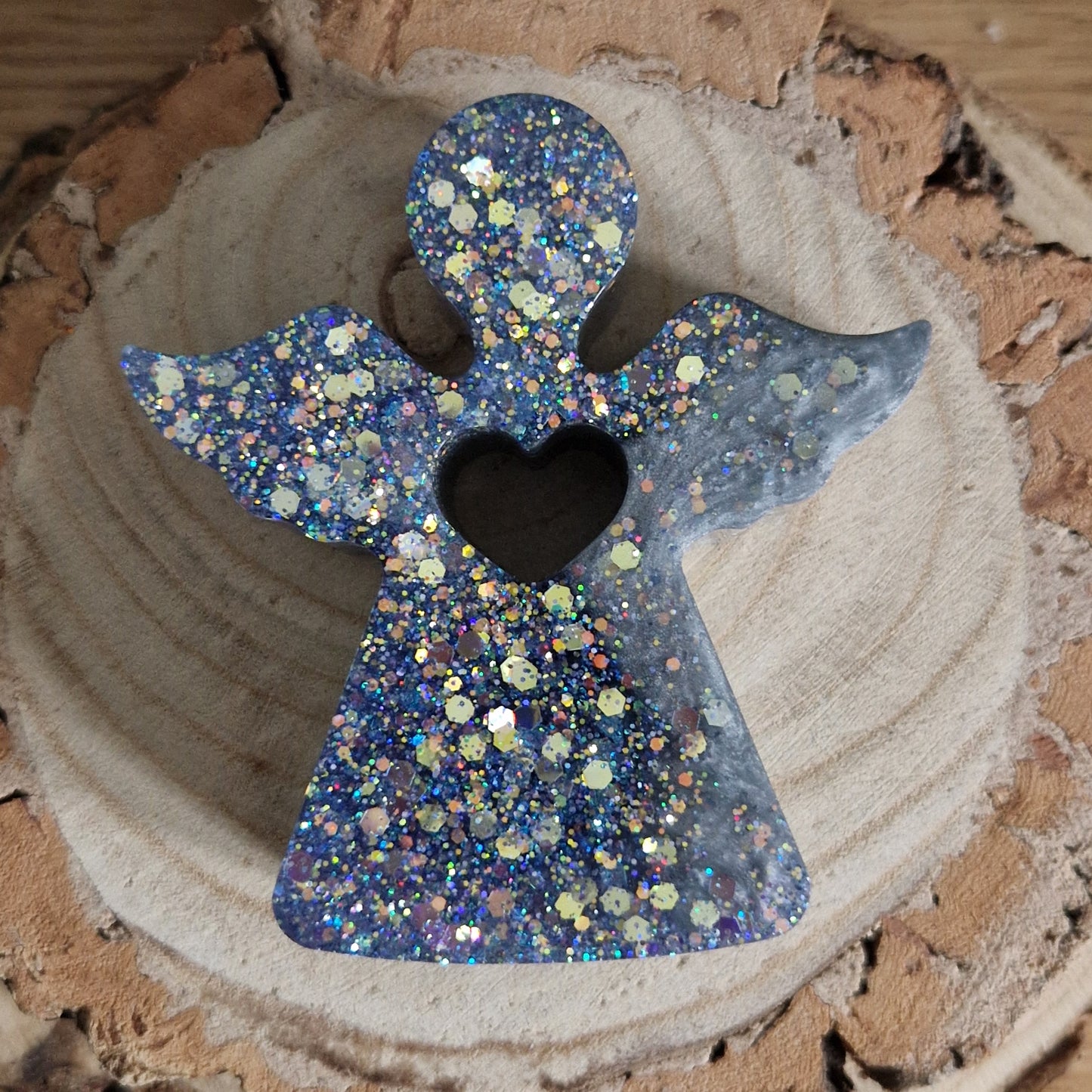 Resin Angel Decoration - Dark Silver Sparkle