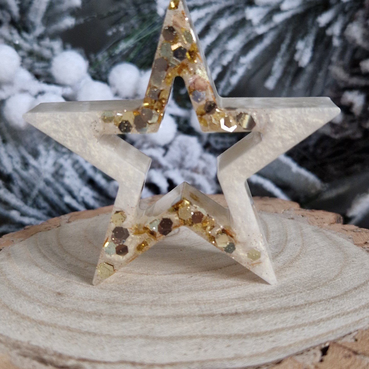 Resin Free-Standing Small Star Decoration - Pale Gold Sparkle