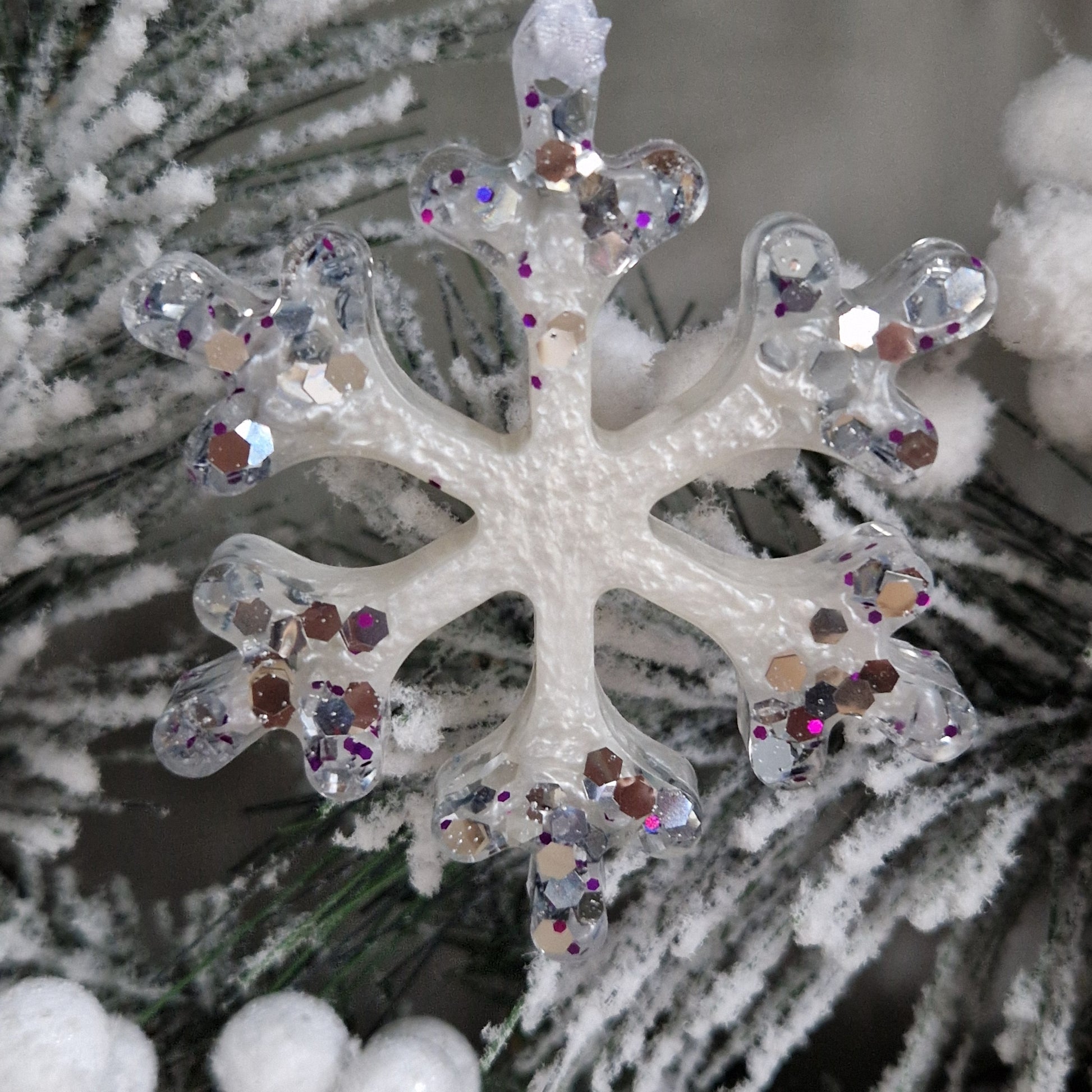 White and silver resin snowflake decoration