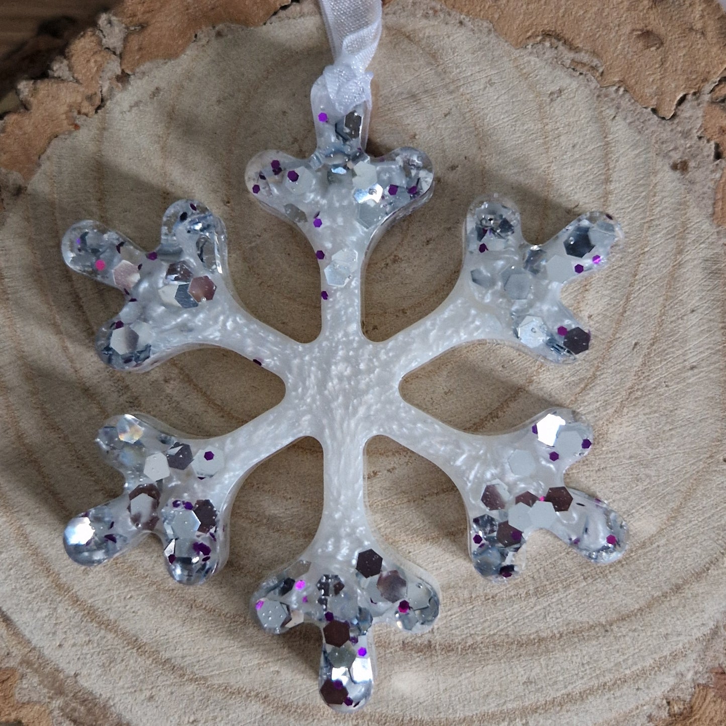 Silver and white snowflake decoration