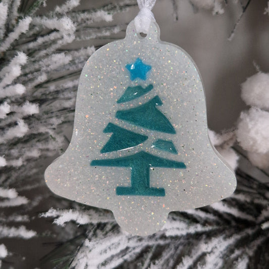 Resin Christmas Decoration - White Glitter Bell