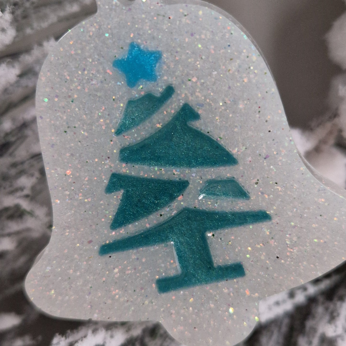 Resin Christmas Decoration - White Glitter Bell