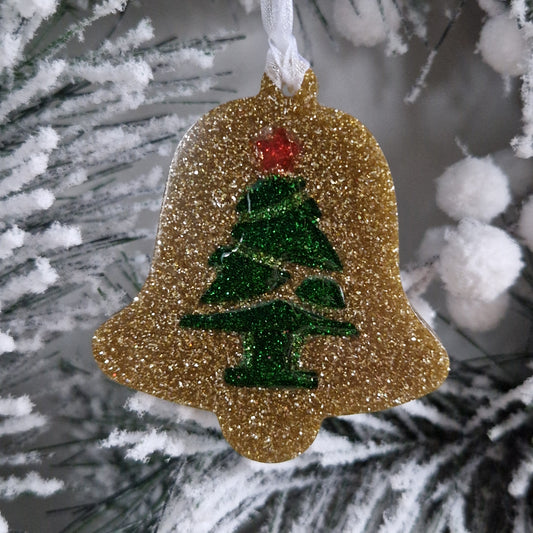 Resin Christmas Decoration - Gold Glitter Bell