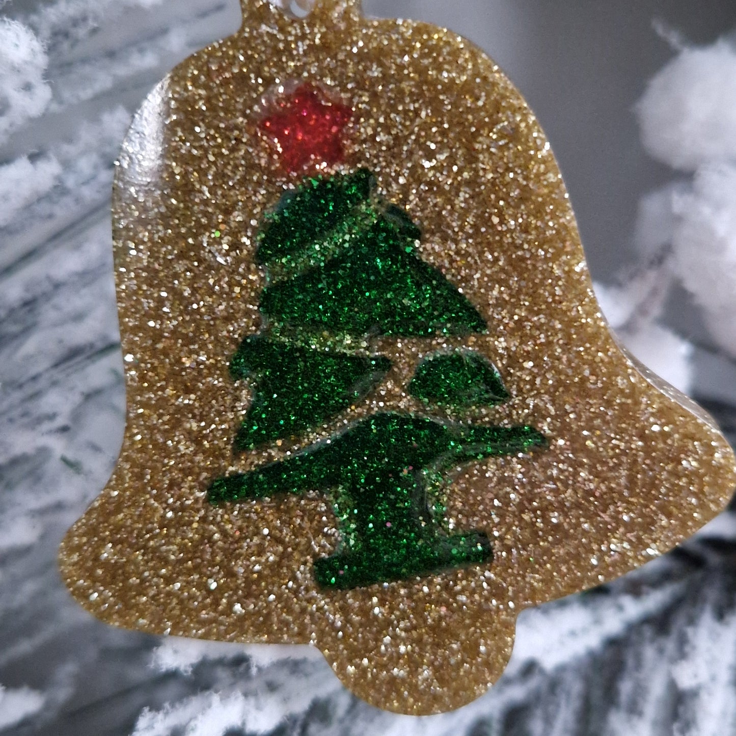 Resin Christmas Decoration - Gold Glitter Bell