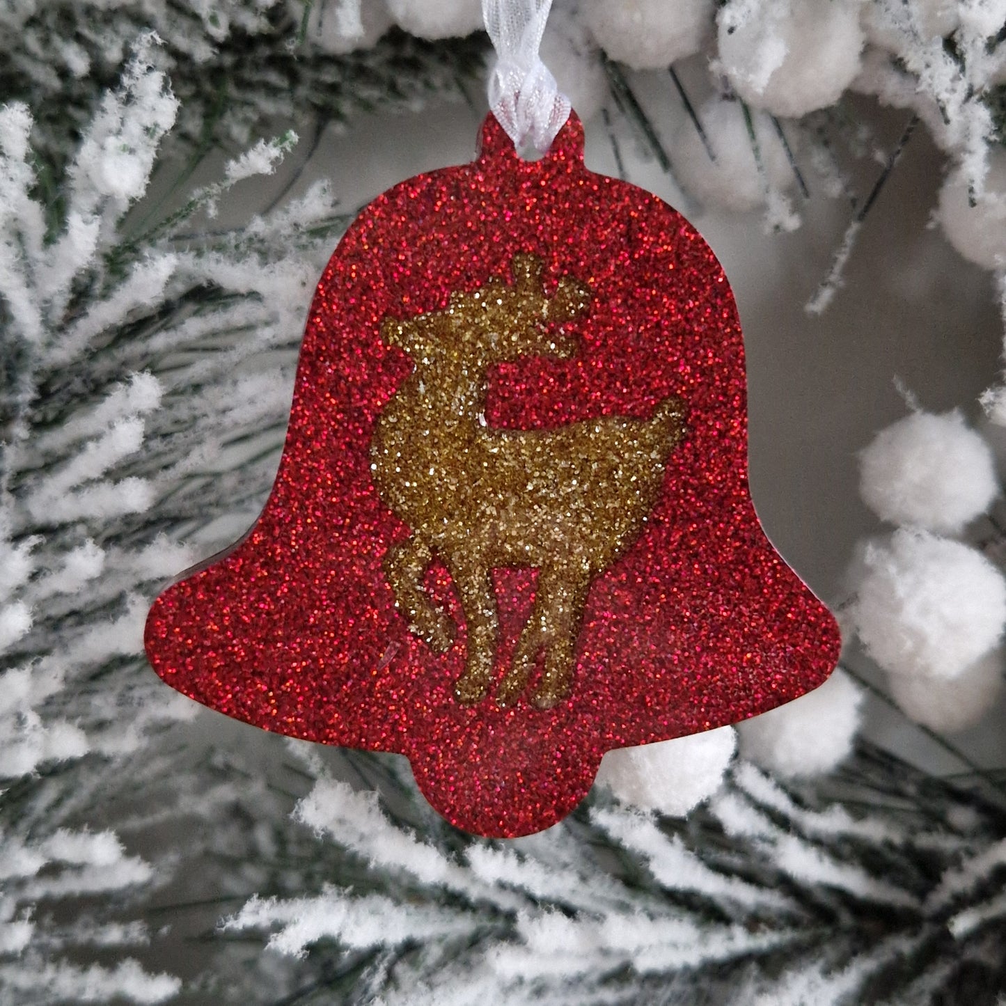 Resin Christmas Decoration - Red Glitter Bell