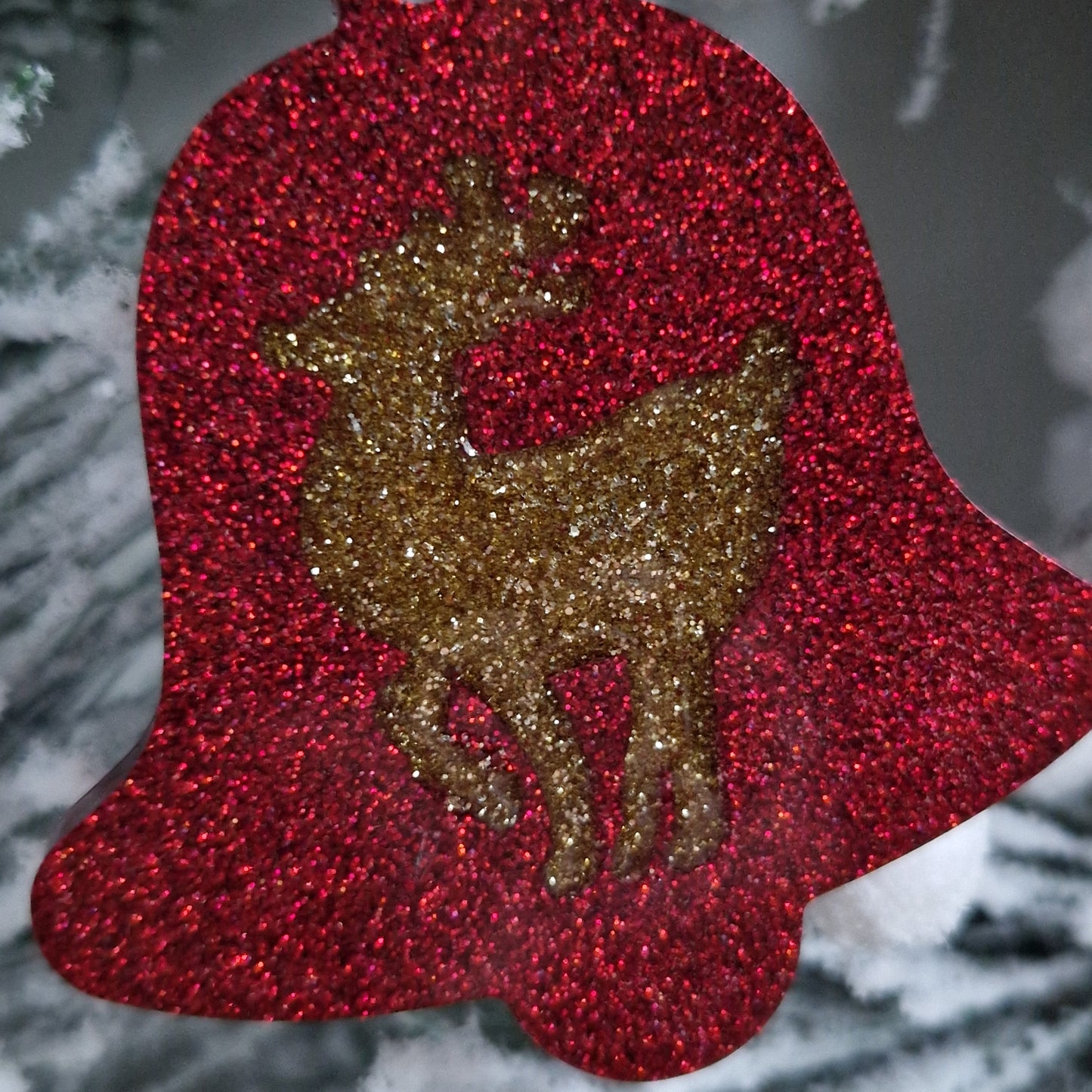 Resin Christmas Decoration - Red Glitter Bell
