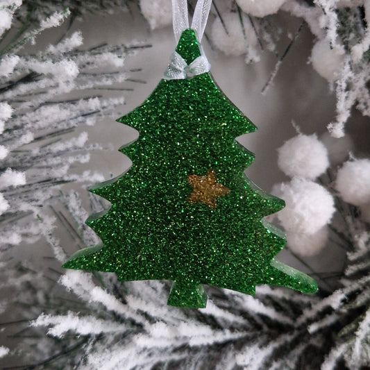 Resin Christmas Decoration - Green Glitter Tree