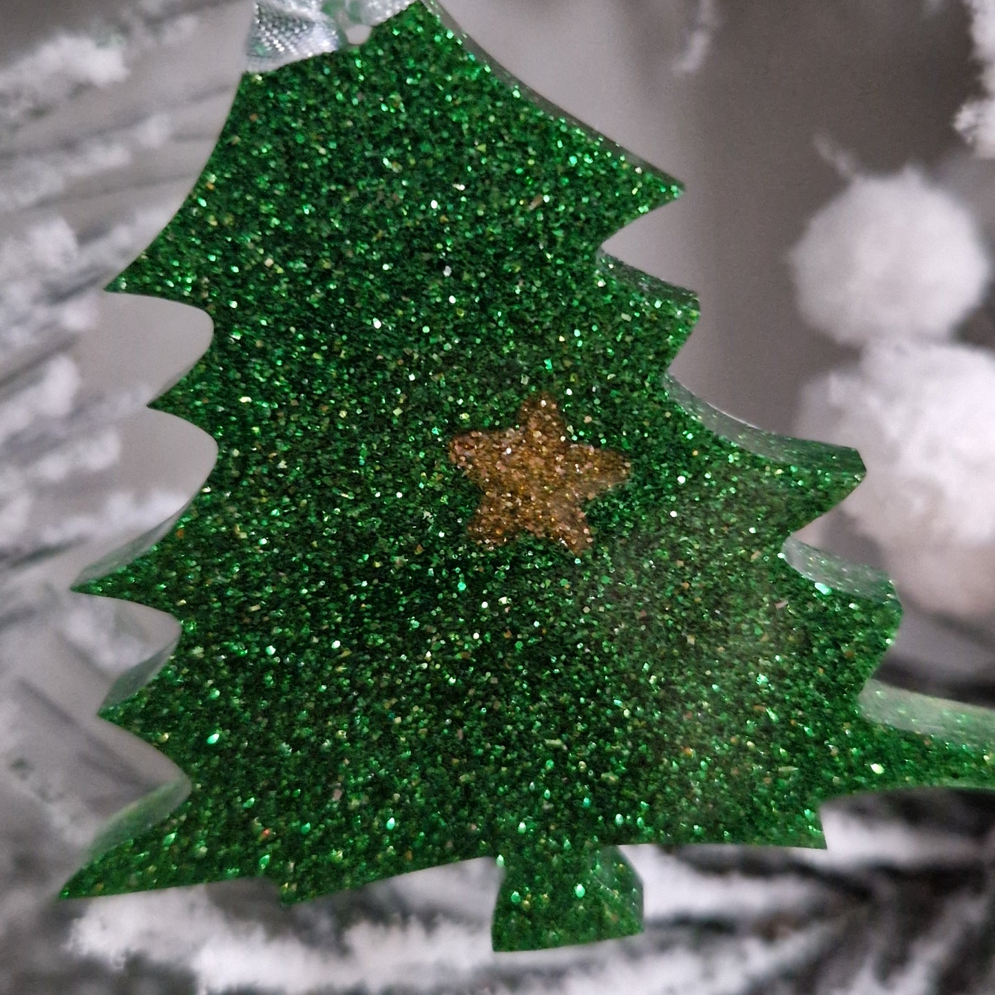 Resin Christmas Decoration - Green Glitter Tree