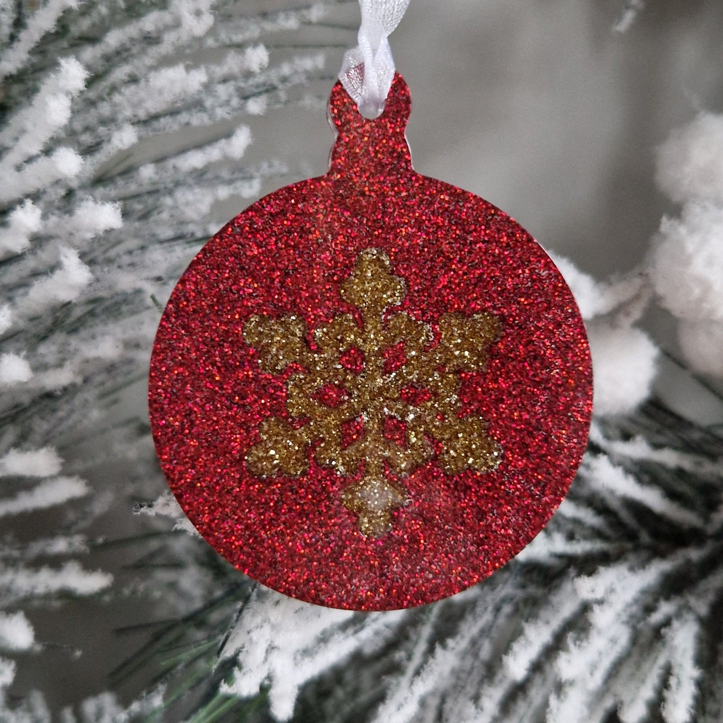 Resin Christmas Decoration - Red Glitter Bauble