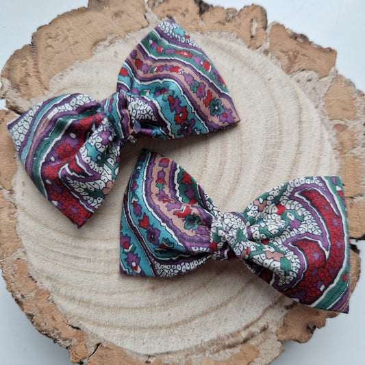 Pair of dinky vintage Liberty print hair bows in autumnal colours