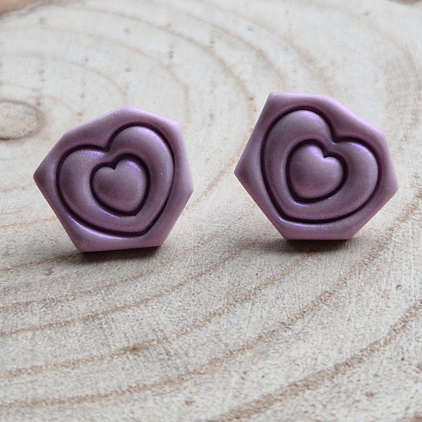 Clay Geo Heart Stud Earrings - Lilac Pearl