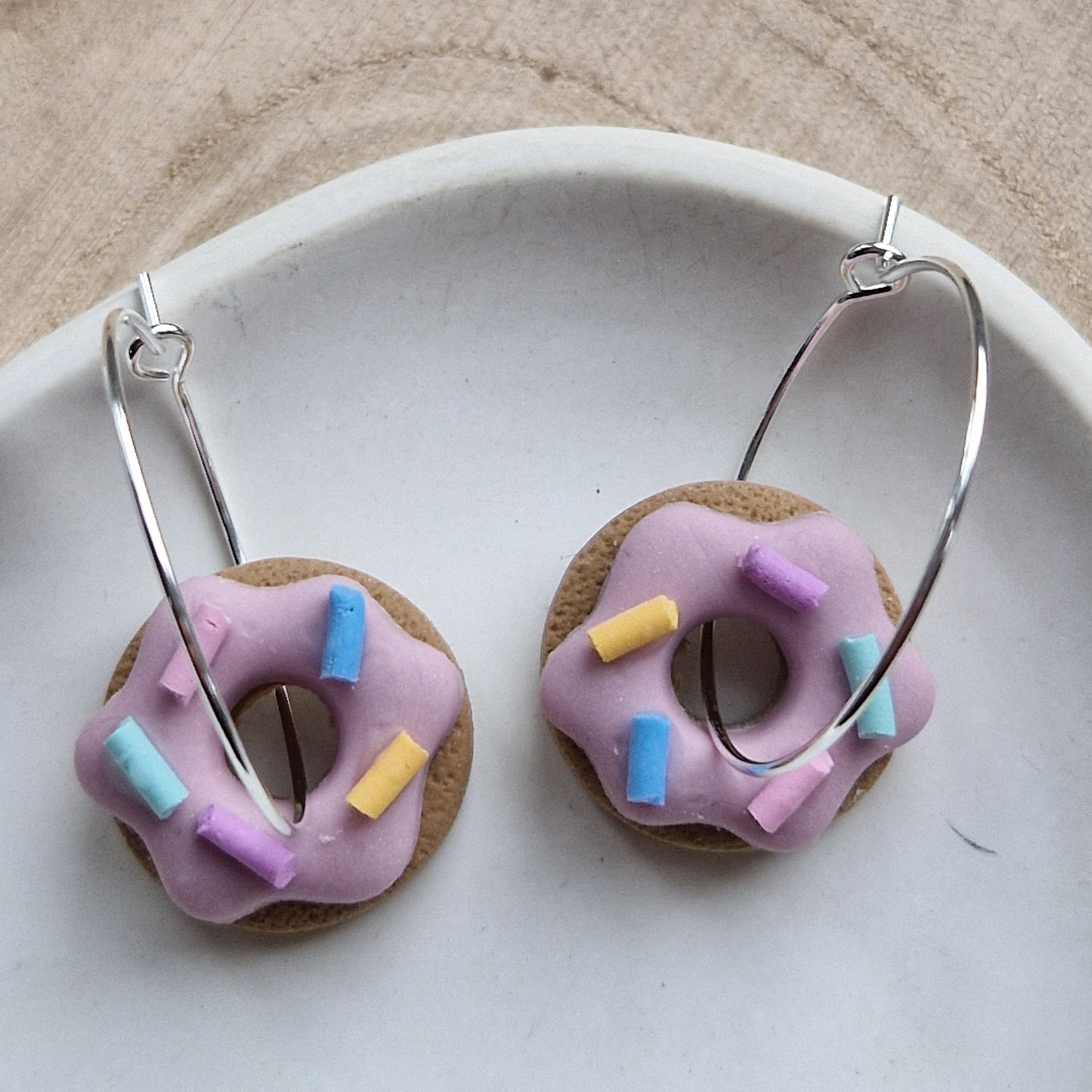 Clay Doughnut Earrings - Lilac Sprinkles
