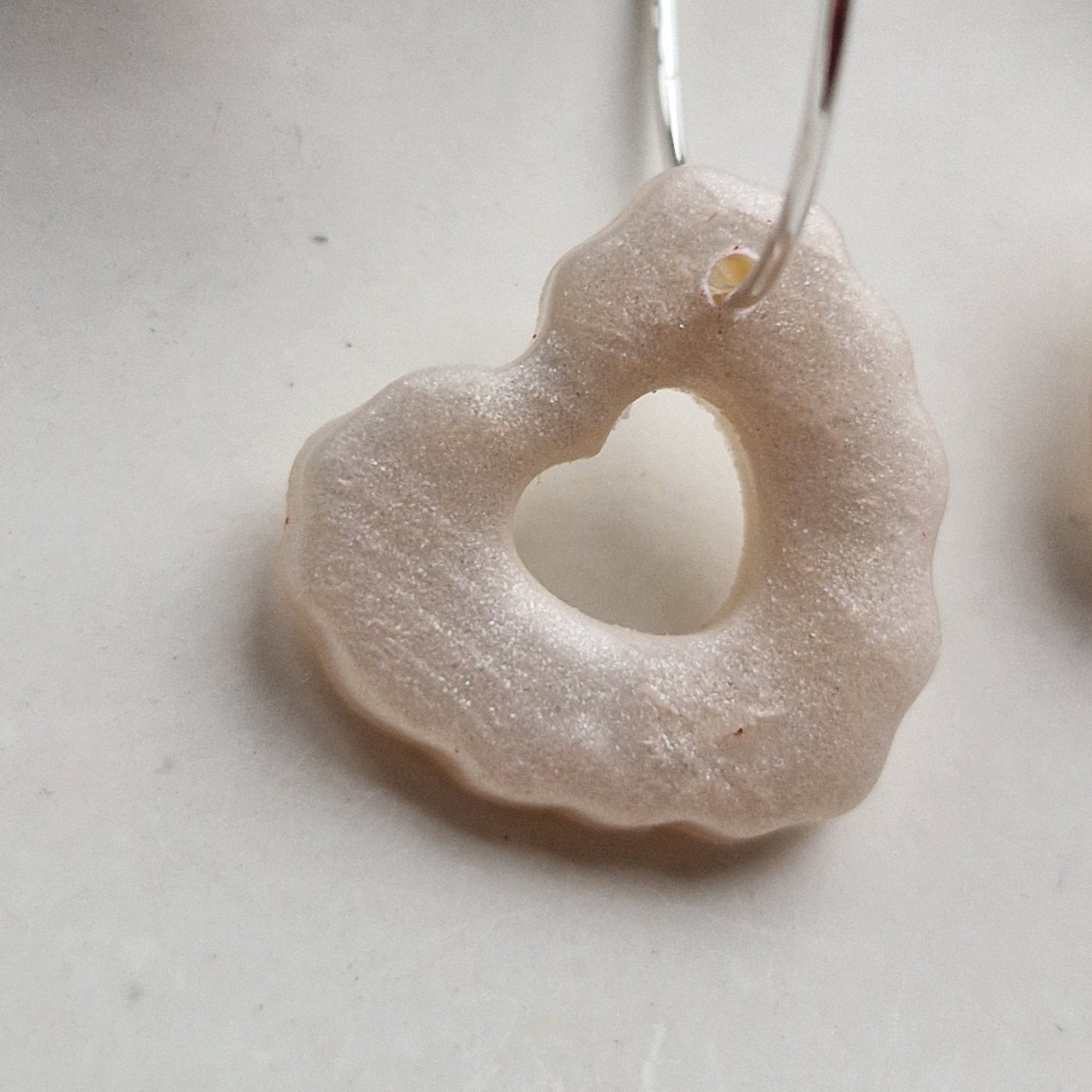 Clay Heart Hoop Earrings - Ivory Shimmer