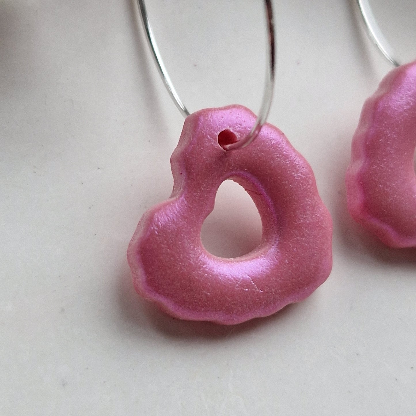 Clay Heart Hoop Earrings - Pink Pearl