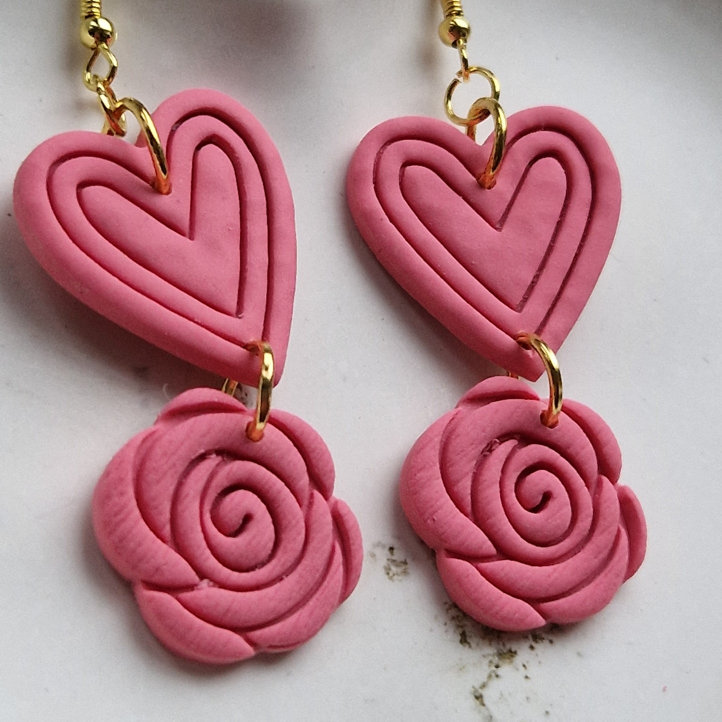 Clay Hearts and Flowers Earrings - Salmon Pink