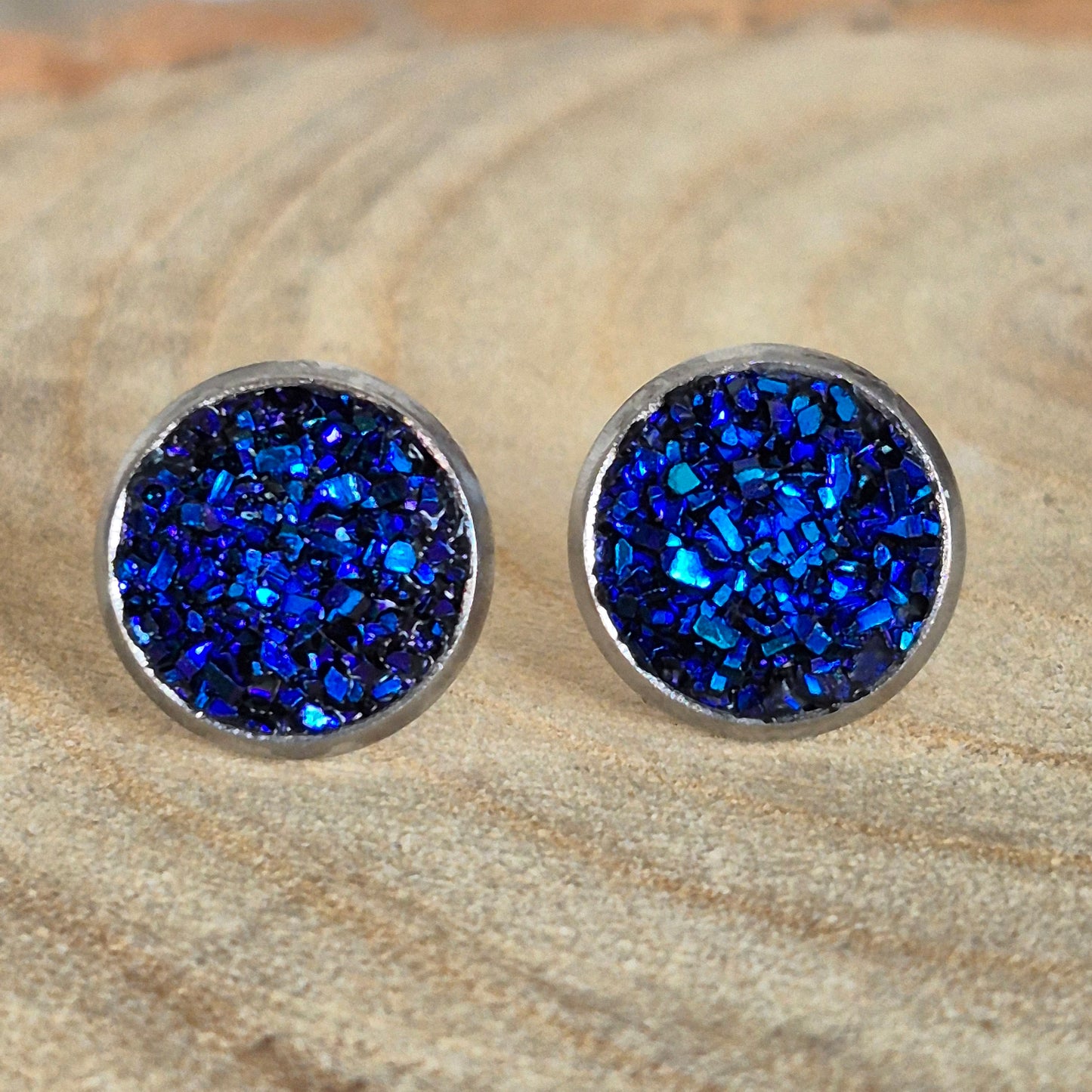 Glitter Resin 10mm Stud Earrings - Deep Blue
