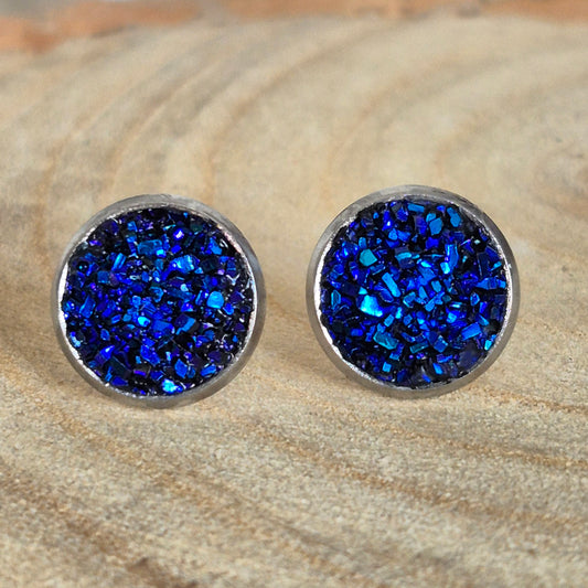 Glitter Resin 10mm Stud Earrings - Deep Blue