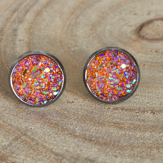 Glitter Resin 10mm Stud Earrings - Citrus AB