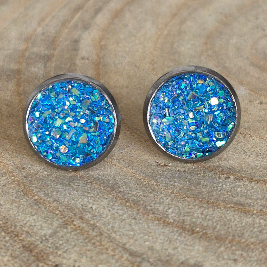 Glitter Resin 10mm Stud Earrings - Turquoise AB