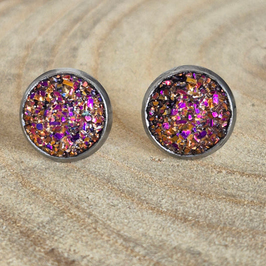 Glitter Resin 10mm Stud Earrings - Lava