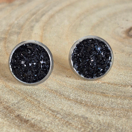 Glitter Resin 10mm Stud Earrings - Black