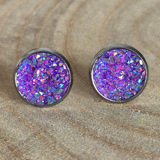 Glitter Resin 10mm Stud Earrings - Lilac AB