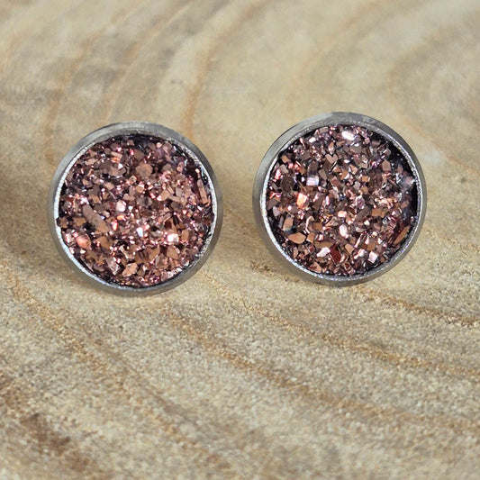 Glitter Resin 10mm Stud Earrings - Bronze