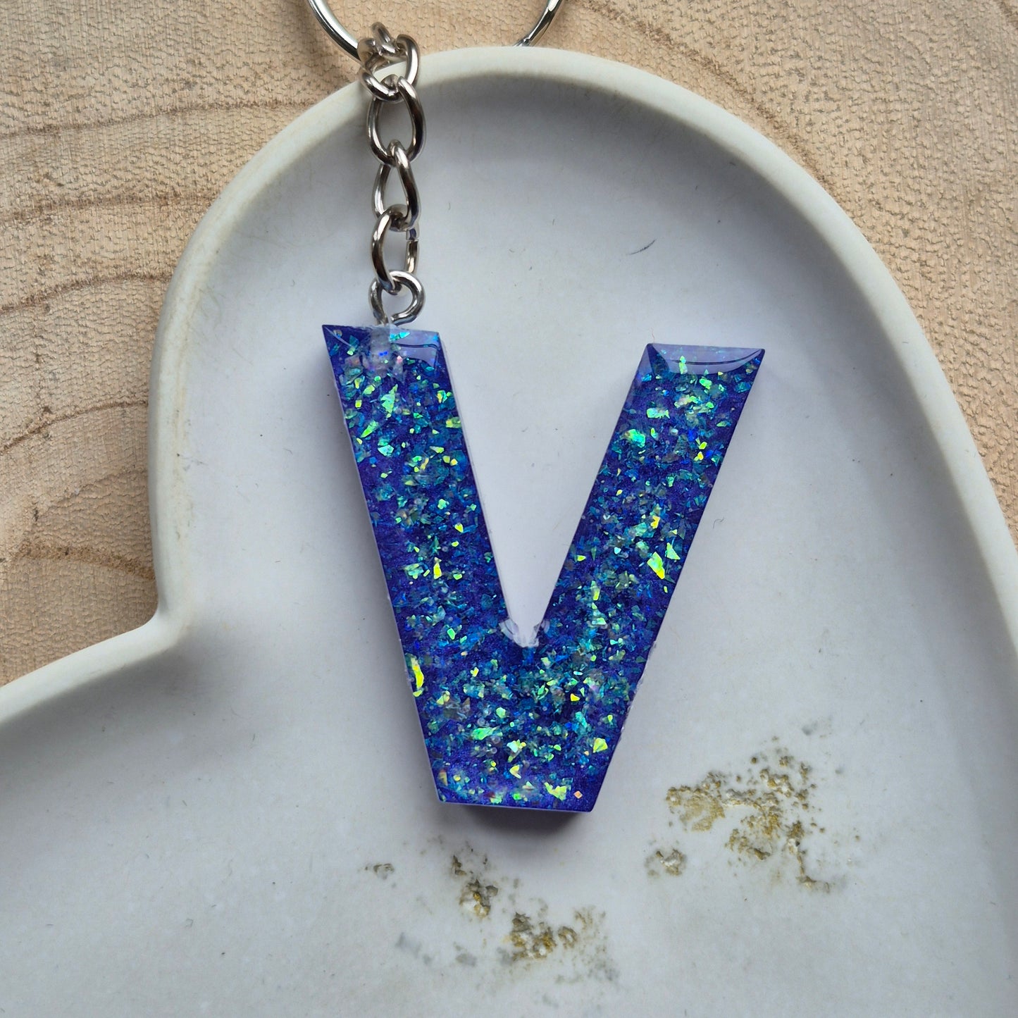 Resin Initial Keyring - Letter V