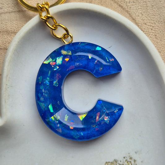 Resin Faceted Initial Keyring - Letter C