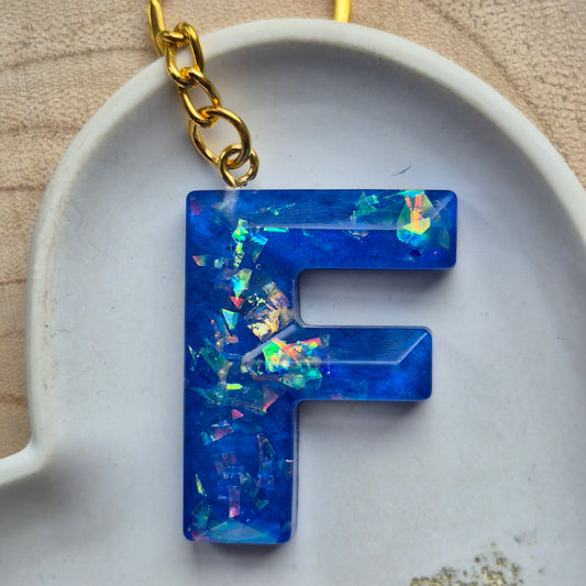 Resin Faceted Initial Keyring - Letter F