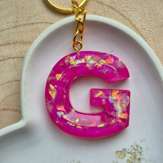 Resin Faceted Initial Keyring - Letter G
