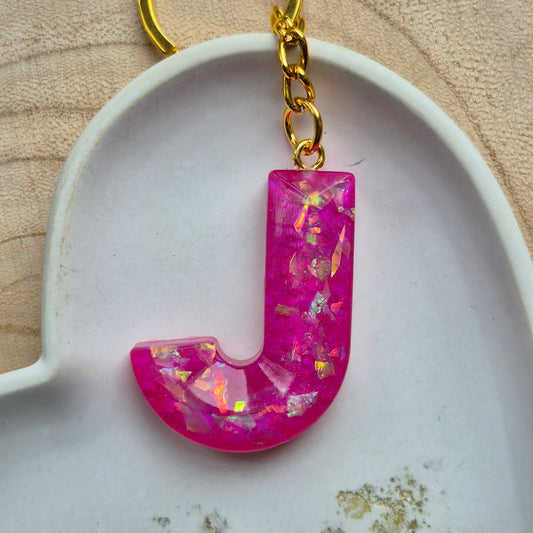 Resin Faceted Initial Keyring - Letter J