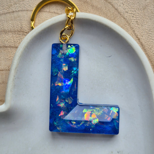 Resin Faceted Initial Keyring - Letter L