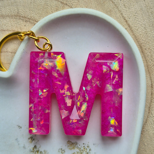 Resin Faceted Initial Keyring - Letter M