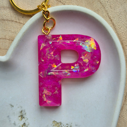 Resin Faceted Initial Keyring - Letter P