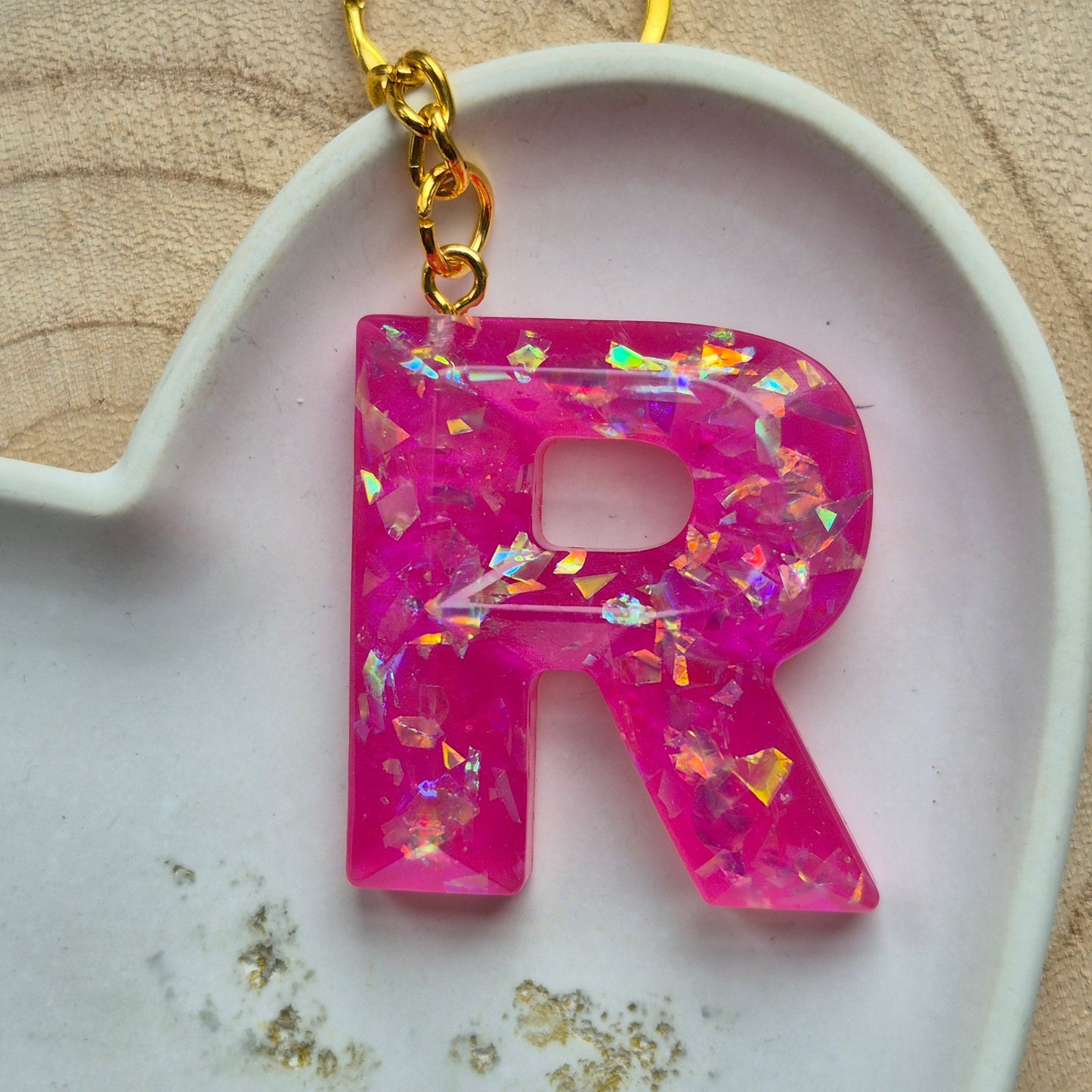 Resin Faceted Initial Keyring - Letter R