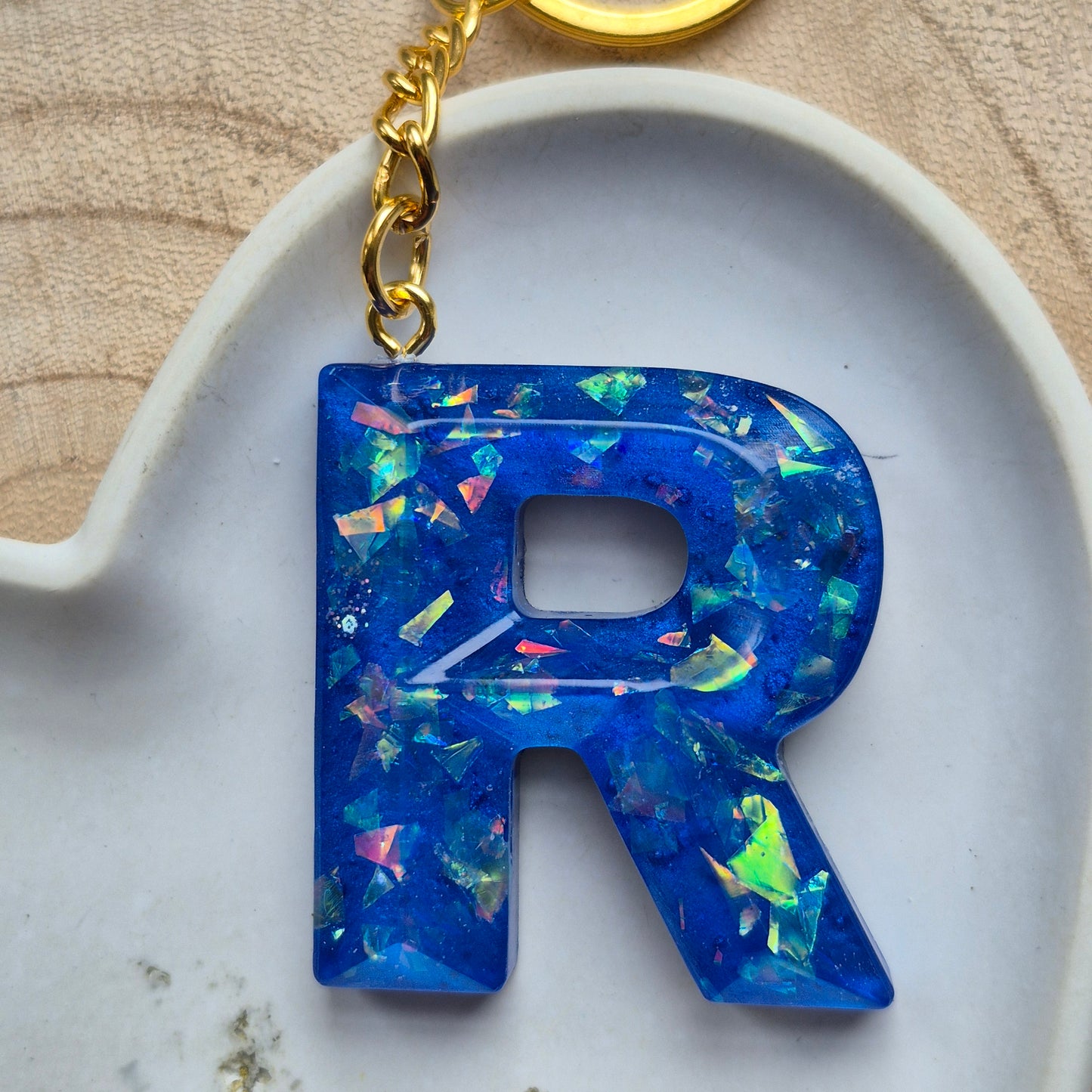 Resin Faceted Initial Keyring - Letter R